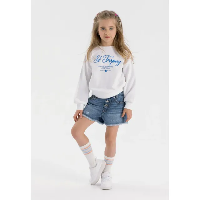 Minoti 42724 jeansshorts til piger blå flosset