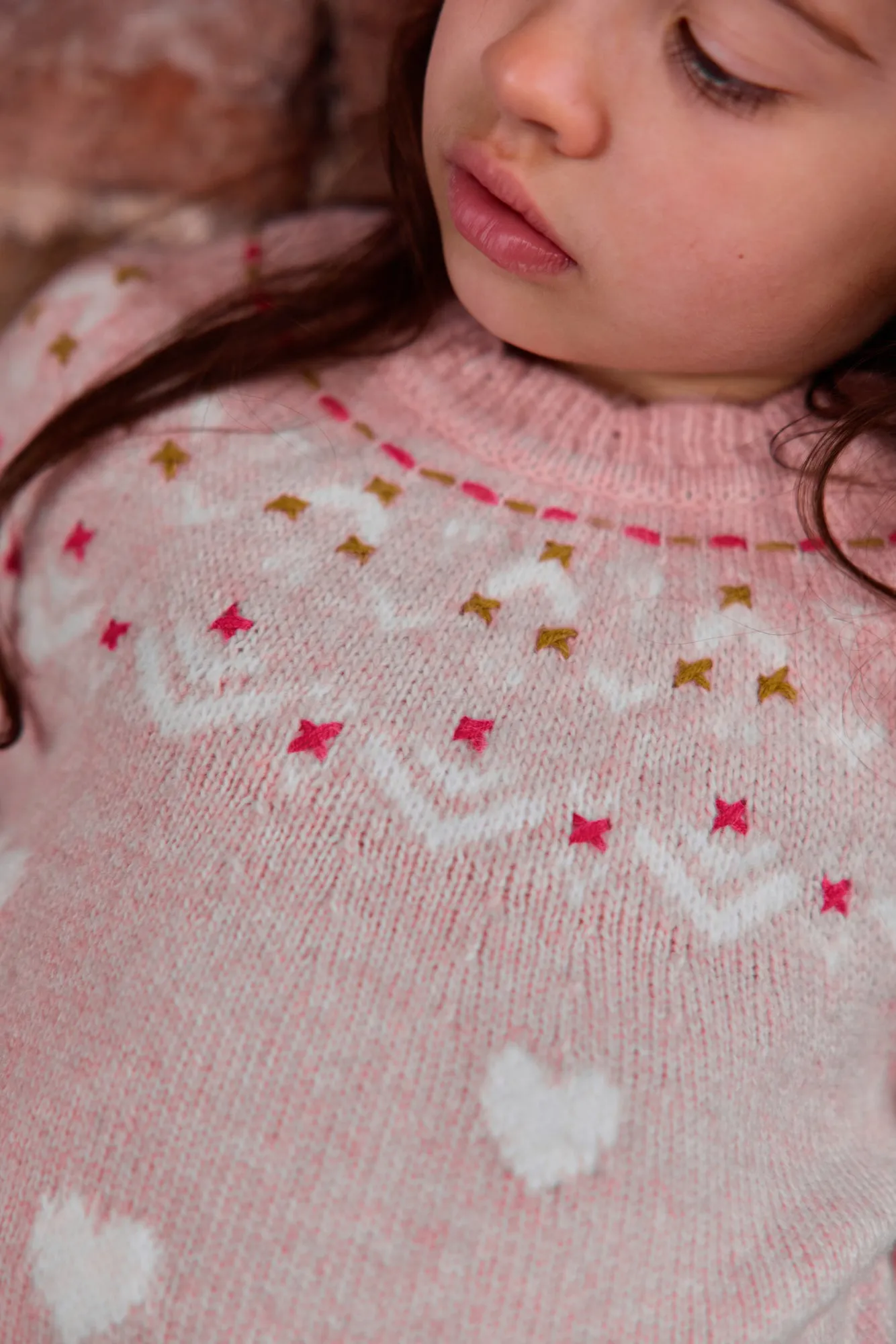 Bonton Elizabeth striktrøje pastel rose 2A jacquard