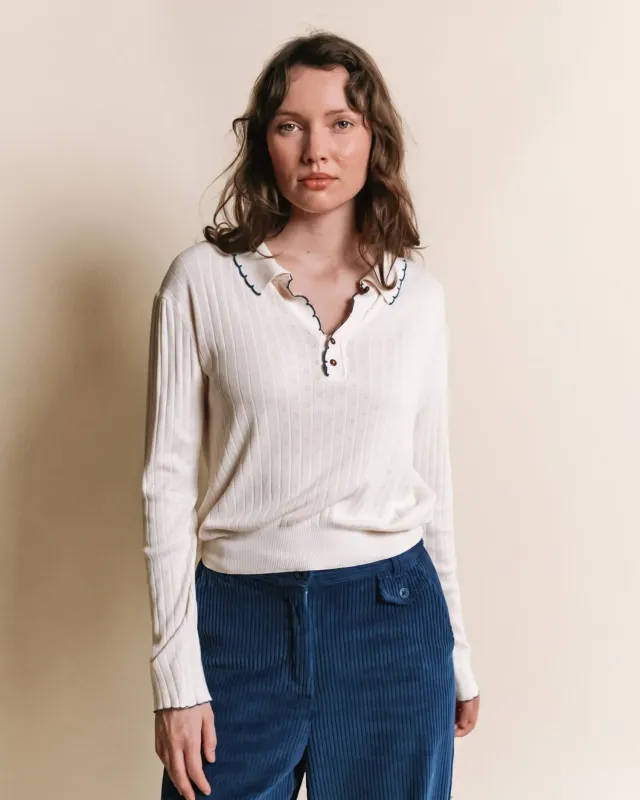 Emile et Ida Erano dame t-shirt ecru pointelle