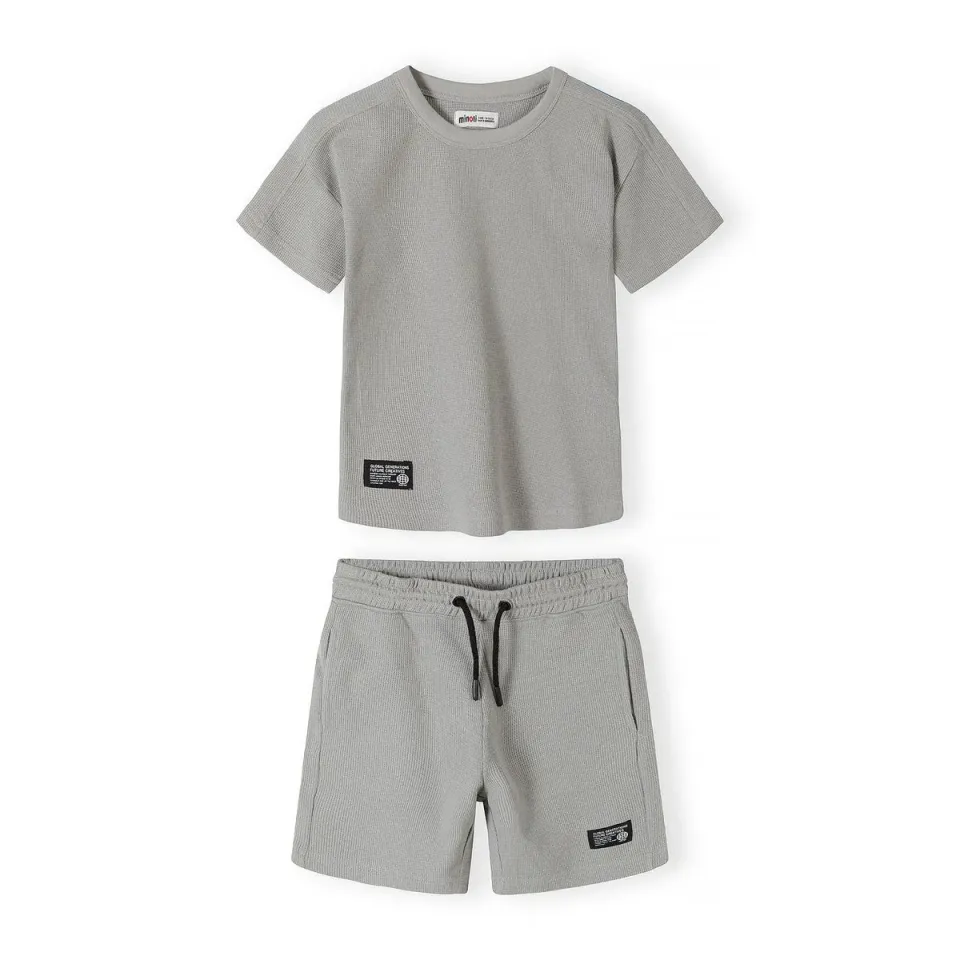 Minoti 44893 sæt lysegrå 104 waffle T-shirt
