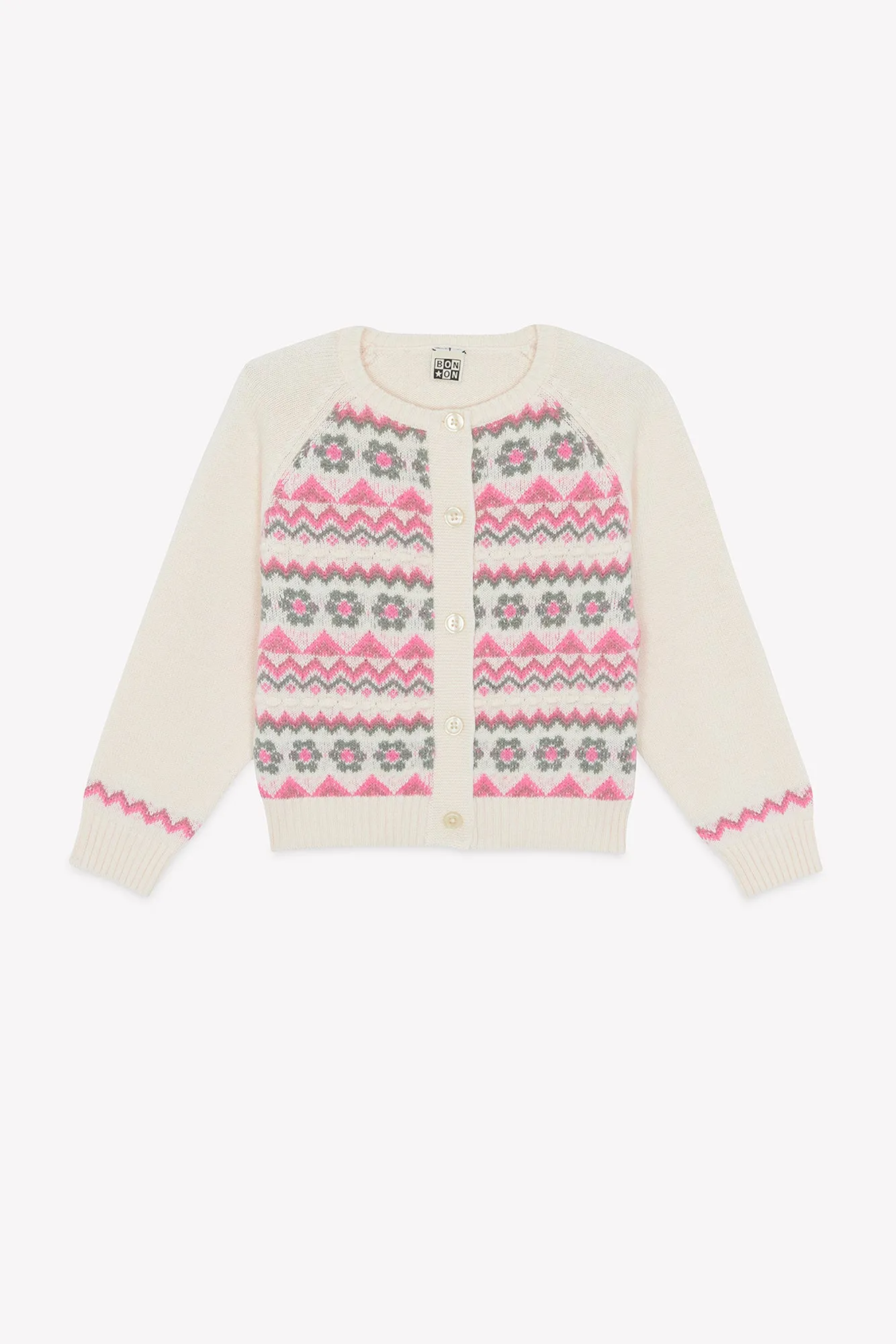 Bonton Pia cardigan milk uld jacquard 2-14 år
