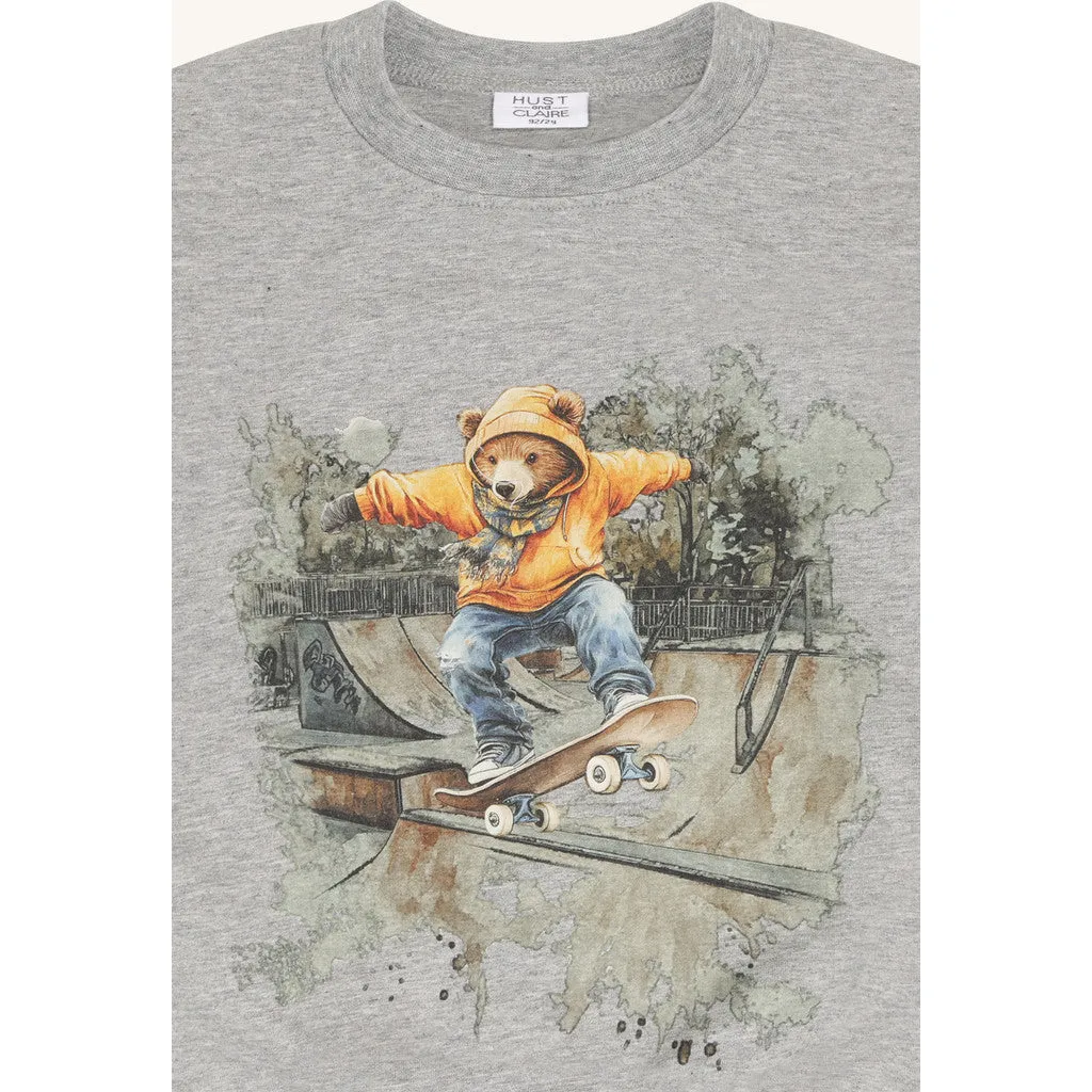 Hust & Claire Sejer Skating Bear sweatshirt Grey Melange