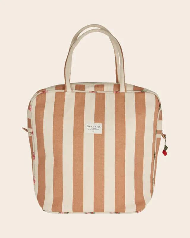 Emile et Ida stor taske stribet beige weekend