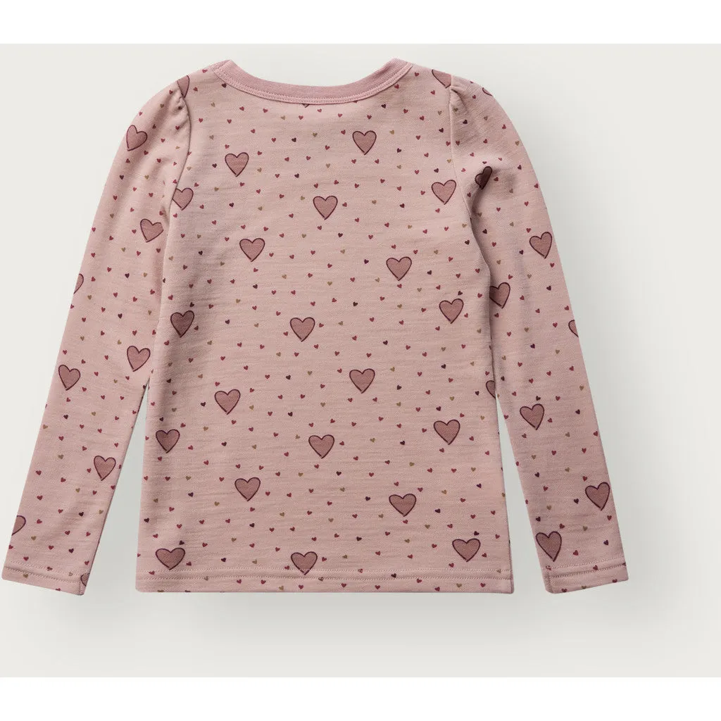 Hust & Claire Abba Hearts Puff langærmet bluse Dusty Rose