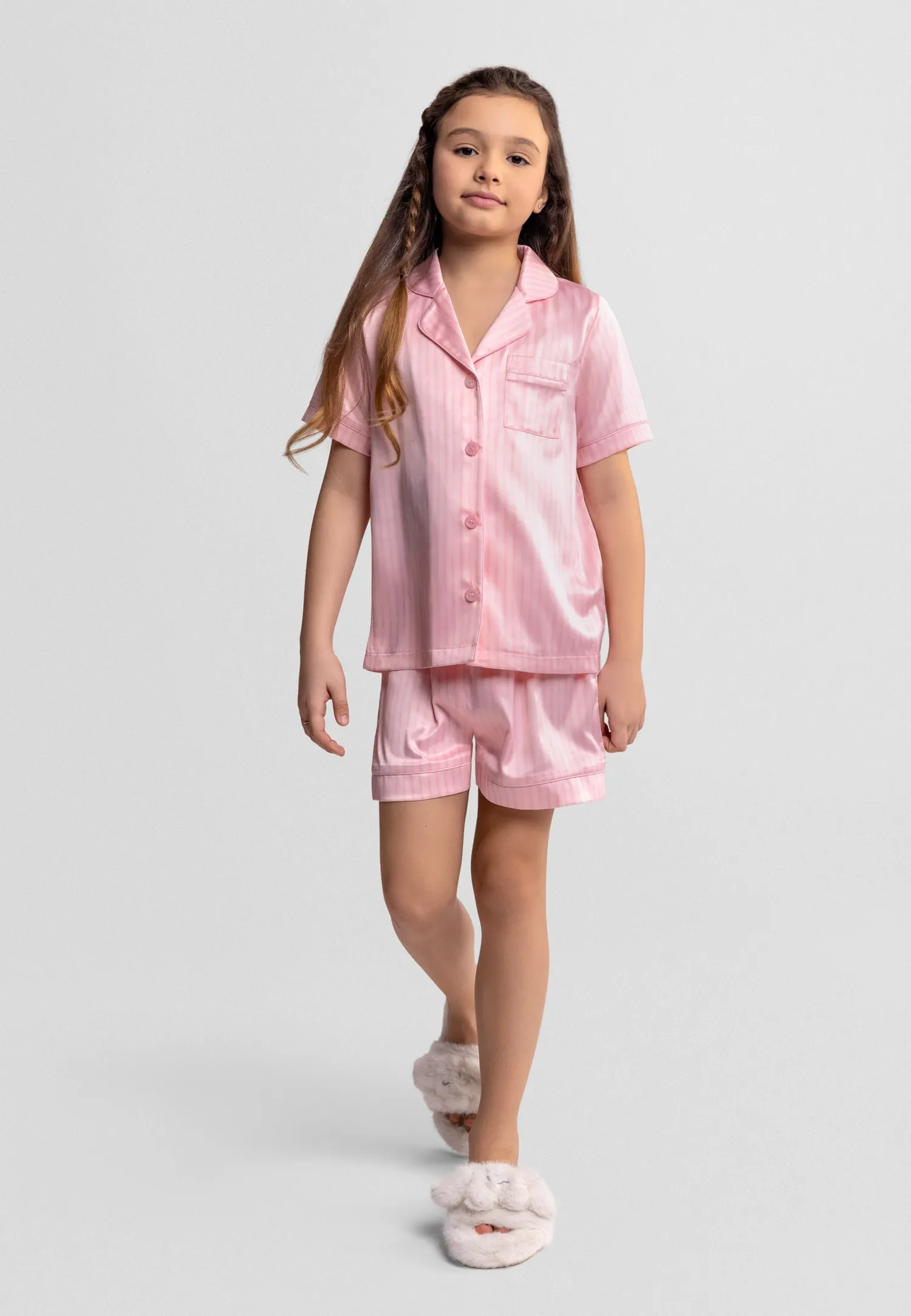 Minoti satin pyjamas rosa stribet polyester