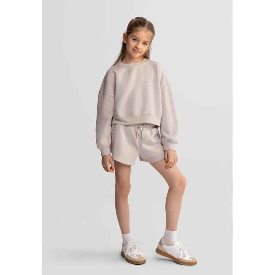 Minoti 44967 sweatsæt til piger beige shorts