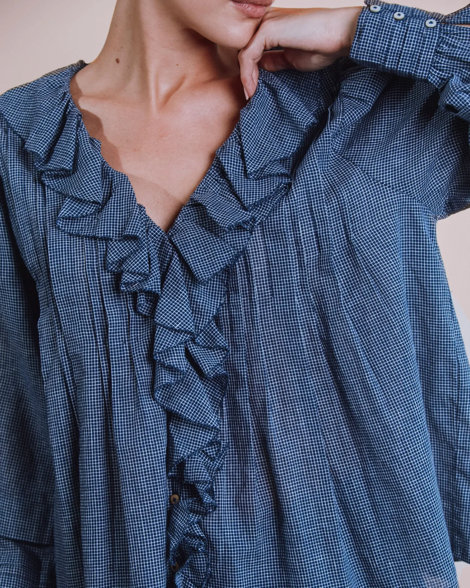 Emile et Ida Carreaux khadi bluse marine ternet