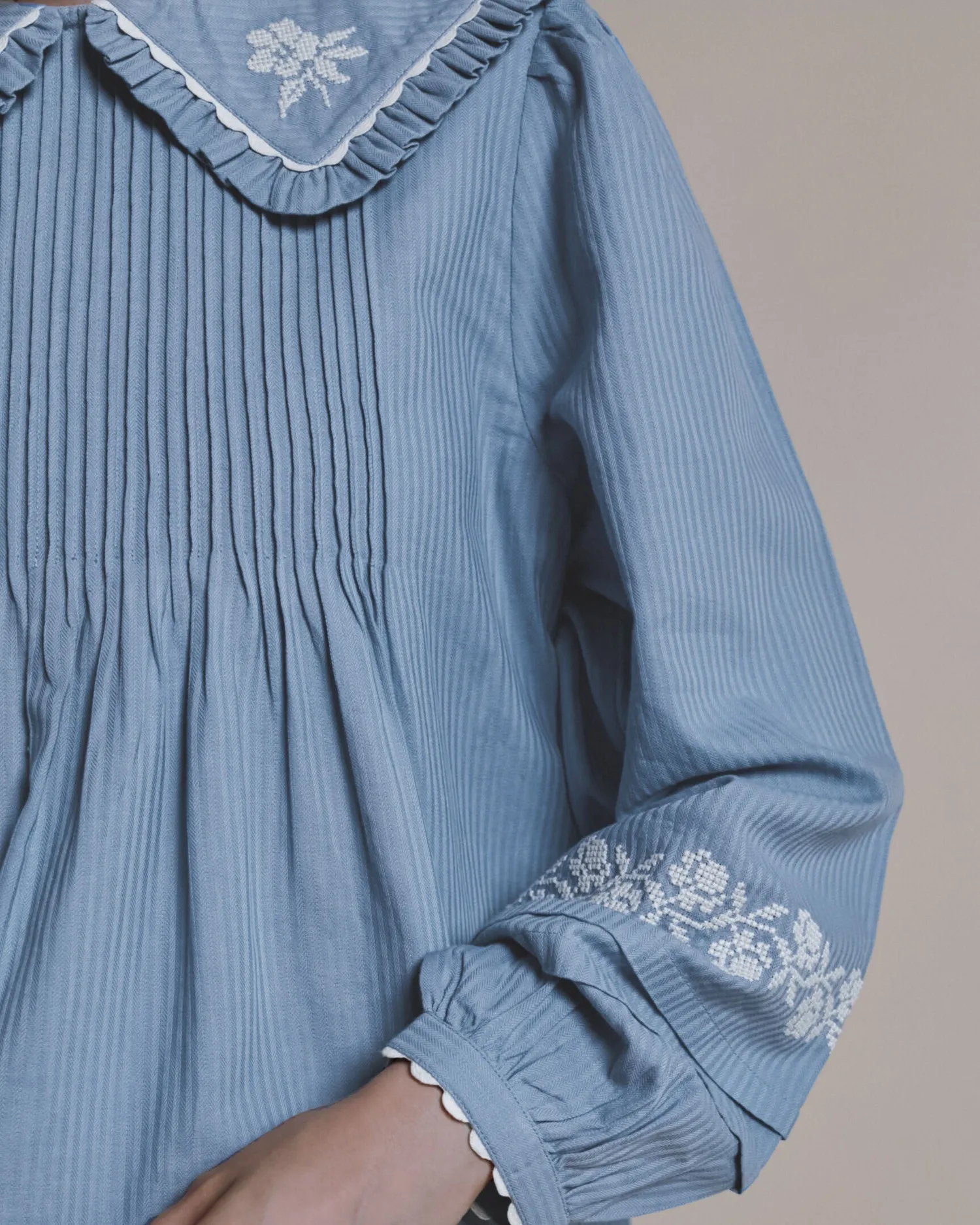 Emile et Ida Elena blouse blå broderet bomuld