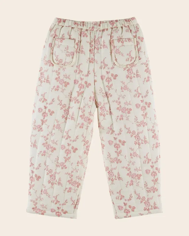 Emile et Ida Rosalie quiltede bukser ecru med rosa blomster