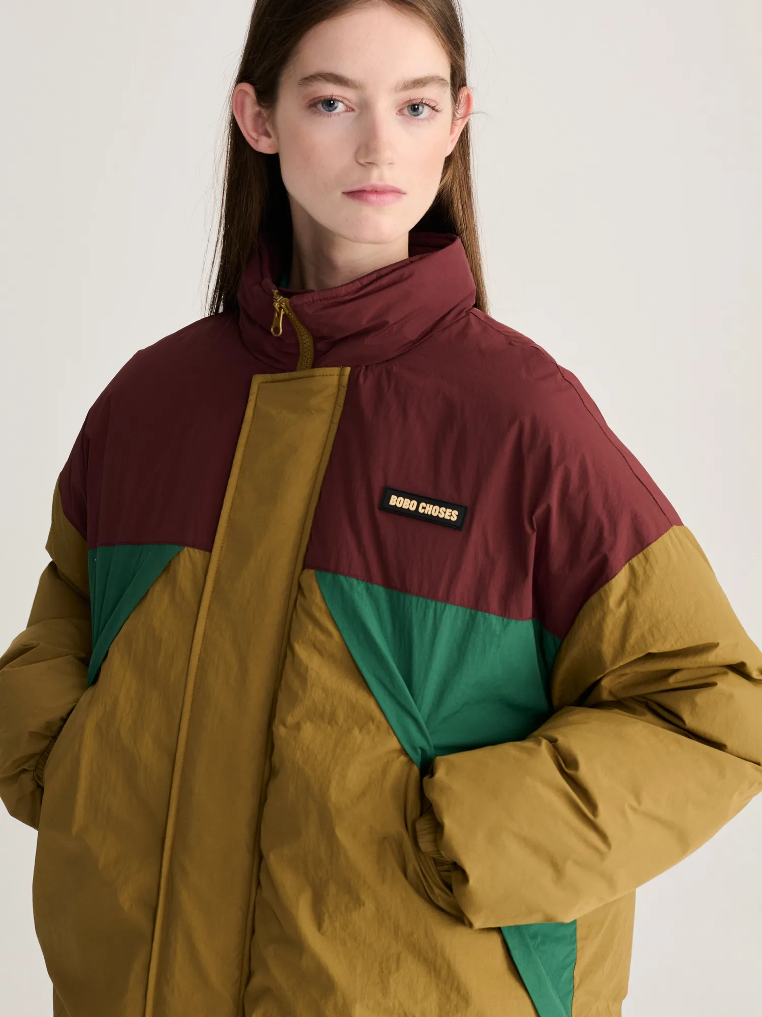 Bobo Choses Oversize Long Color Block pufferjakke grøn
