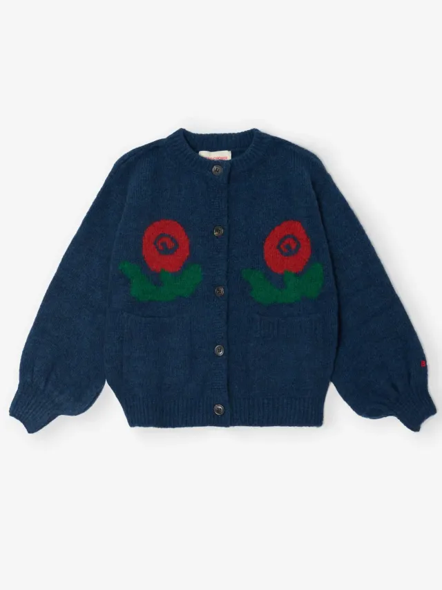 Bobo Choses Stamp Bloom cardigan 2-3Y mørkeblå