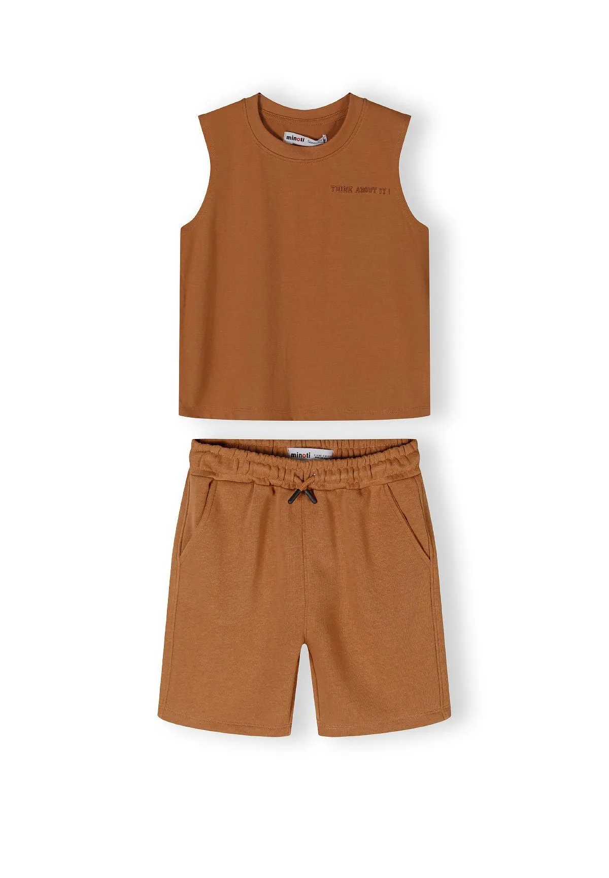 Minoti 42602 sæt beige bomuld top og shorts