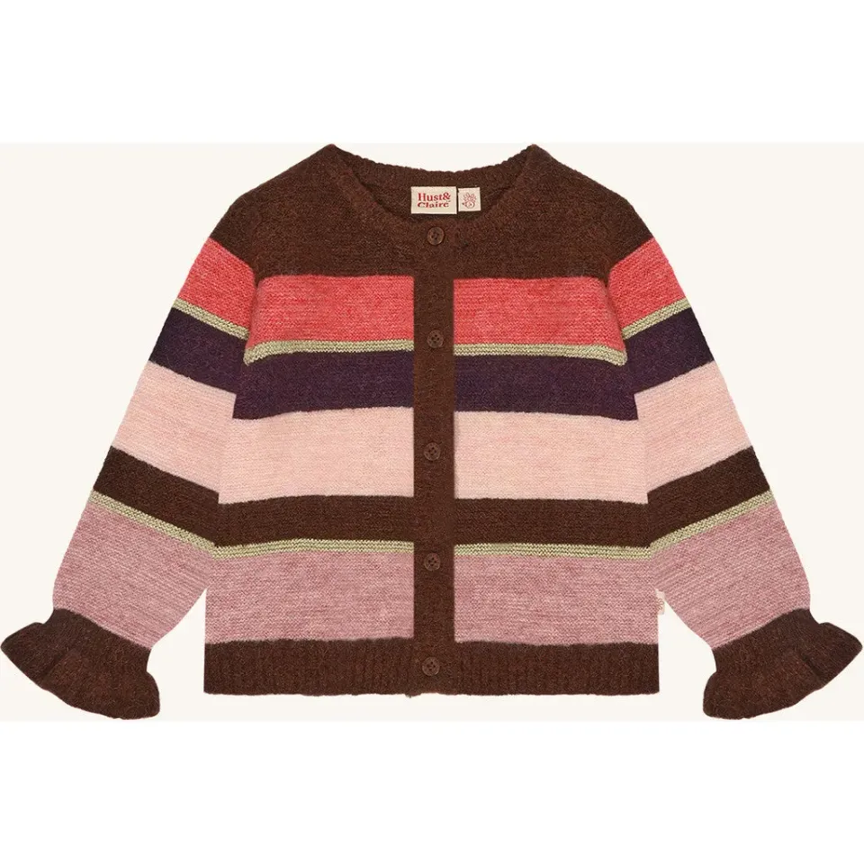 Hust & Claire Camilla Fluffy Stripe cardigan Soil uld