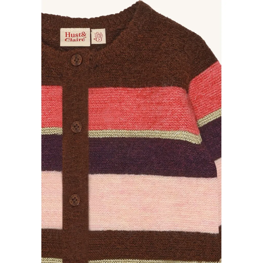 Hust & Claire Camilla Fluffy Stripe cardigan Soil uld