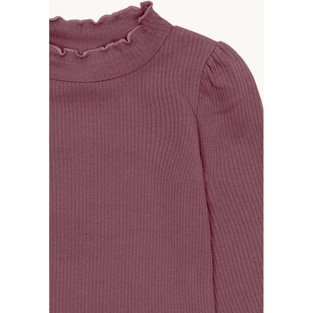 Hust & Claire HCAmma Solid bluse langærmet plum flæse