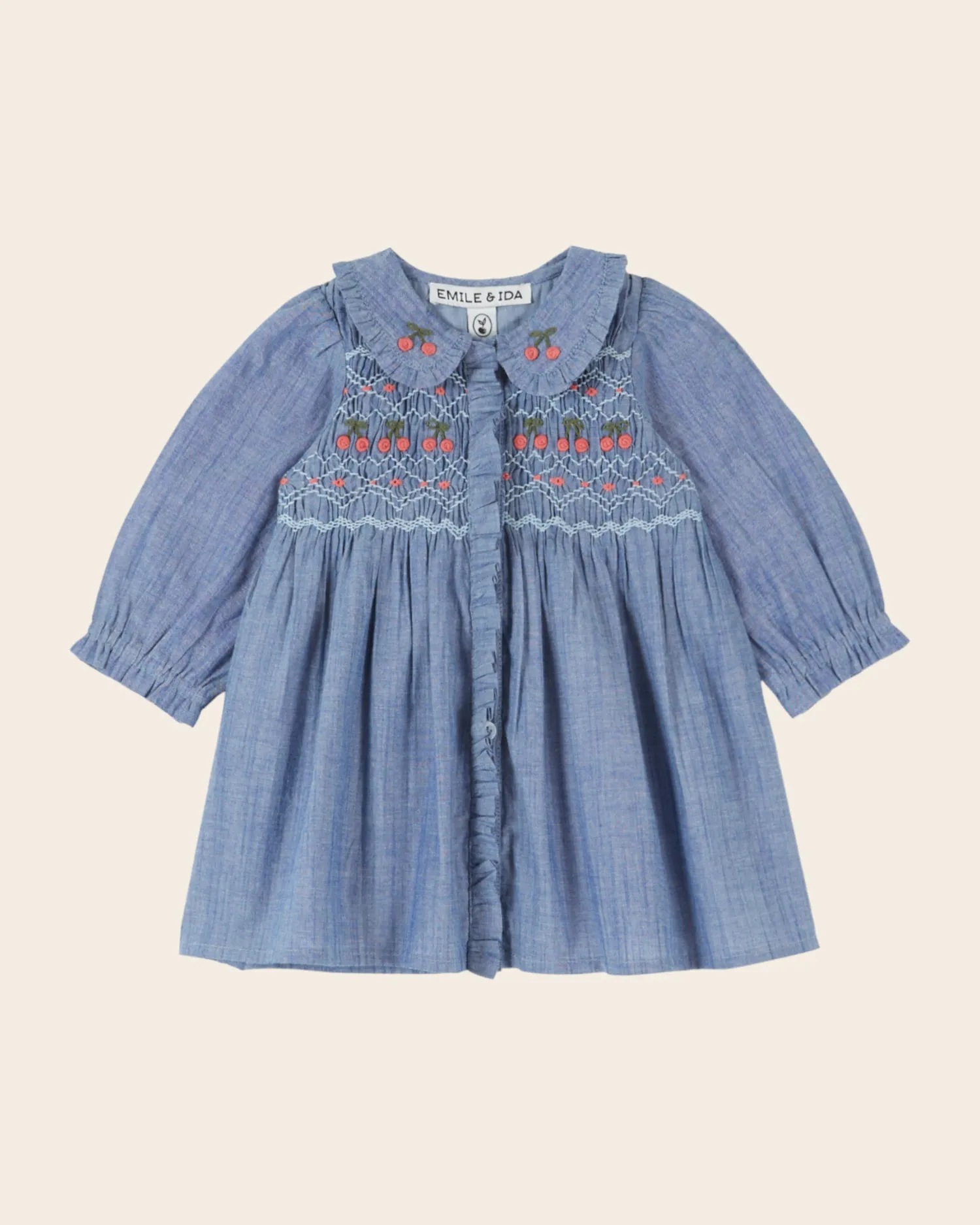 Emile et Ida Robe Smockée Chambray kjole blå 03M-14A