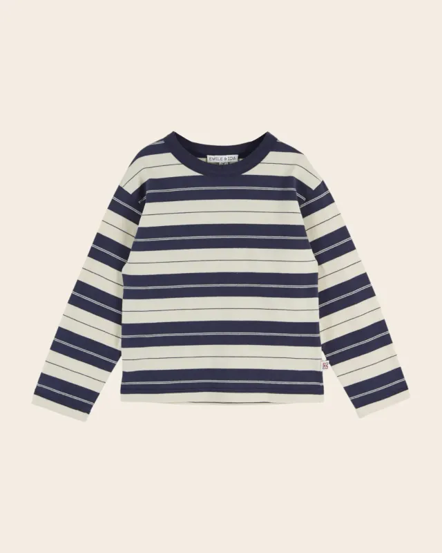Emile et Ida Rayure Midnight t-shirt blå stribet langærmet