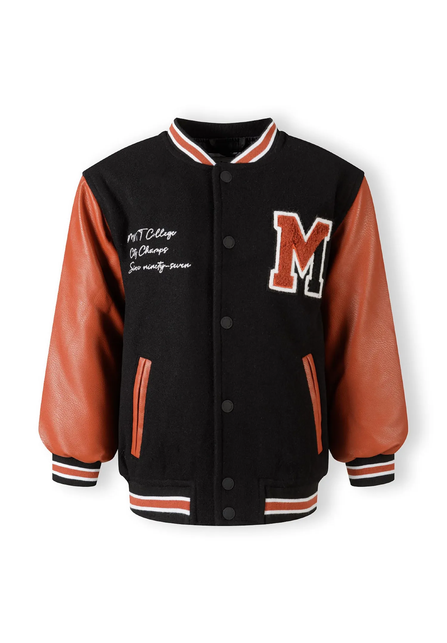 Minoti 43284 collegejakke til drenge sort orange