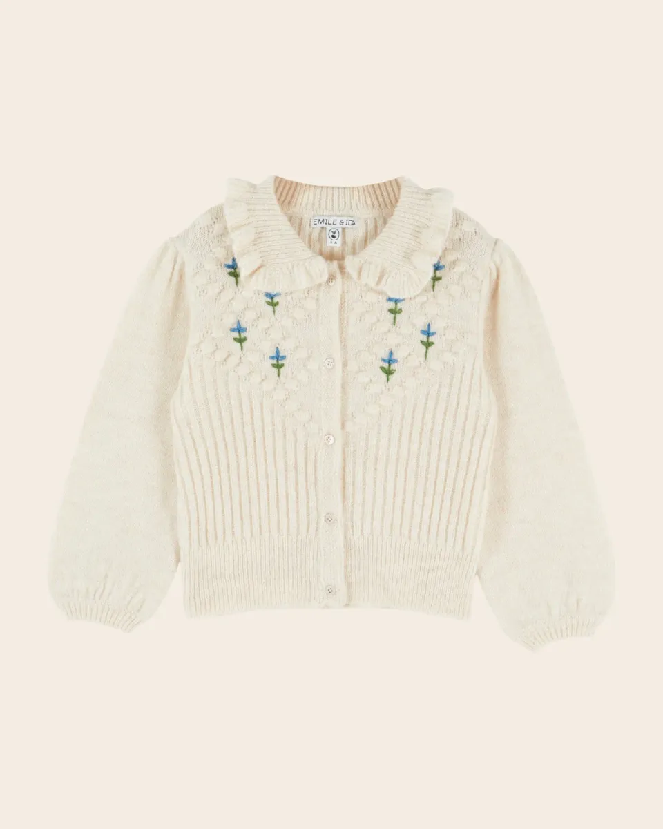 Emile et Ida Relief cardigan ecru uld blomster