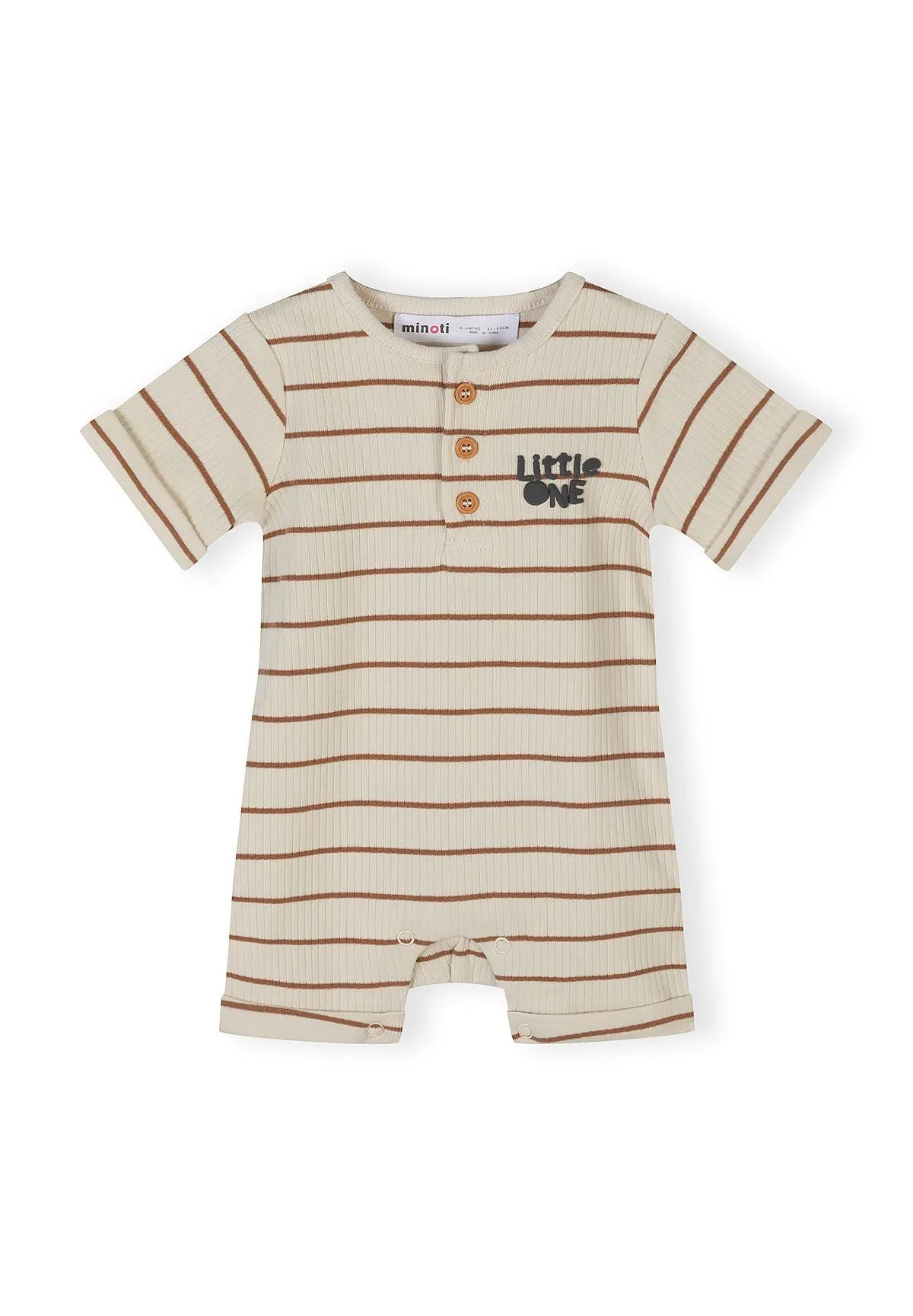 Minoti 44554 sparkdragt kort ærme beige 3-pak rib