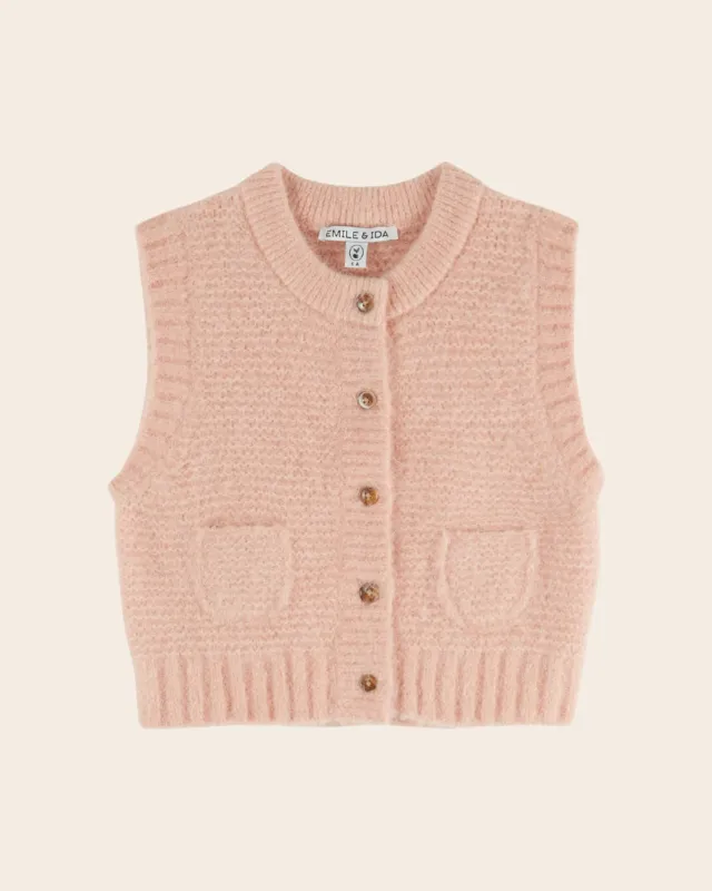 Emile et Ida Rose pâle cardigan vest lyserosa uld