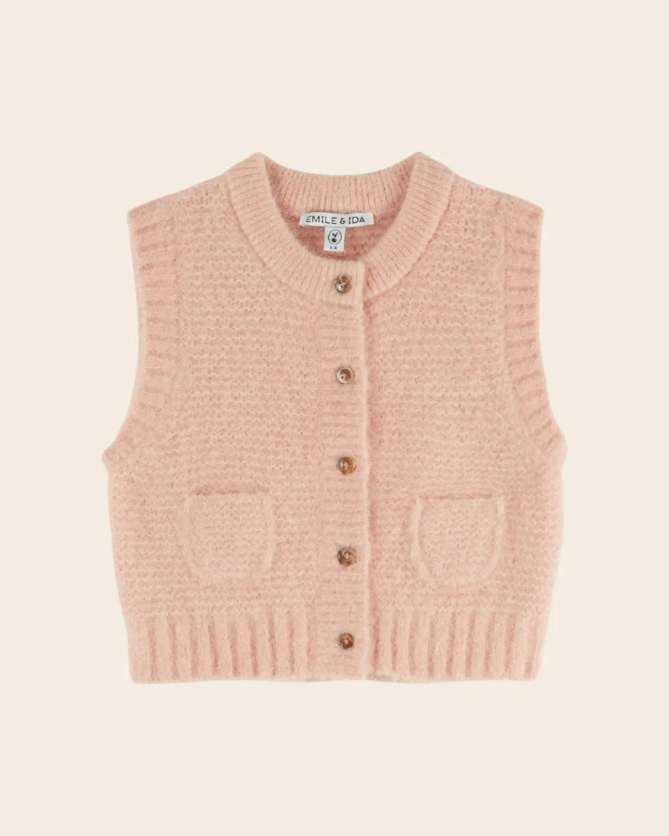 Emile et Ida Rose pâle cardigan vest lyserosa uld