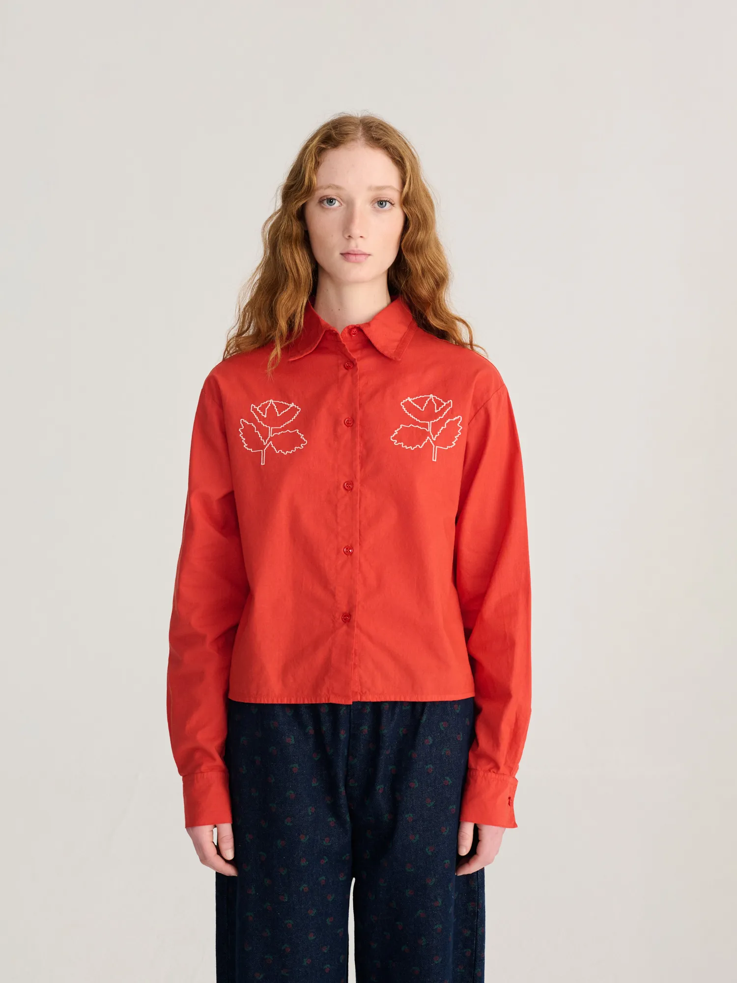Bobo Choses Vibrant Flower Embroidery Poplin skjorte rød løs