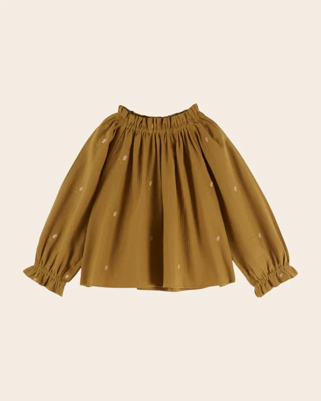 Emile et Ida Brodée point bluse oliven bomuld