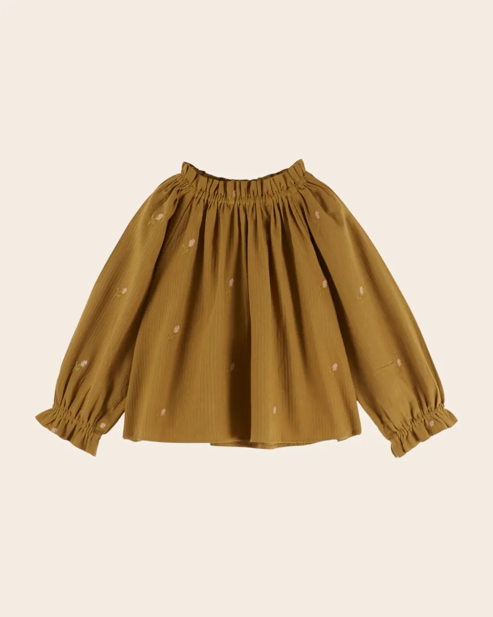 Emile et Ida Brodée point bluse oliven bomuld
