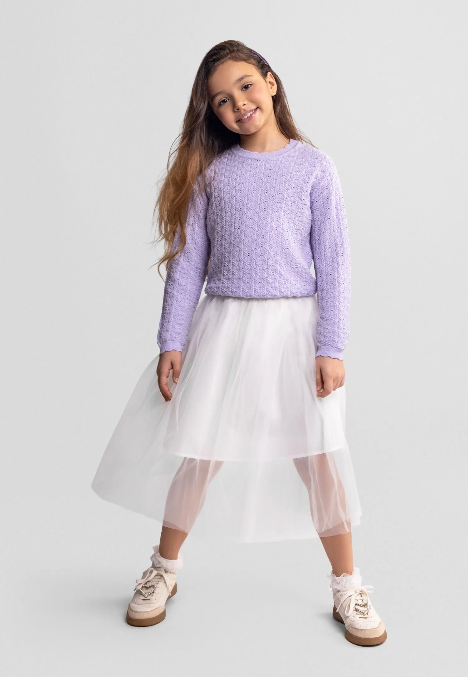 Minoti 44720 pullover lilla rudemønster pige pointelle