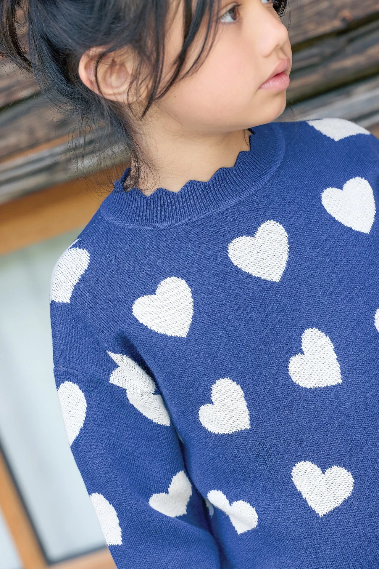 Bonton Mila pullover blå hvidt hjertemønster