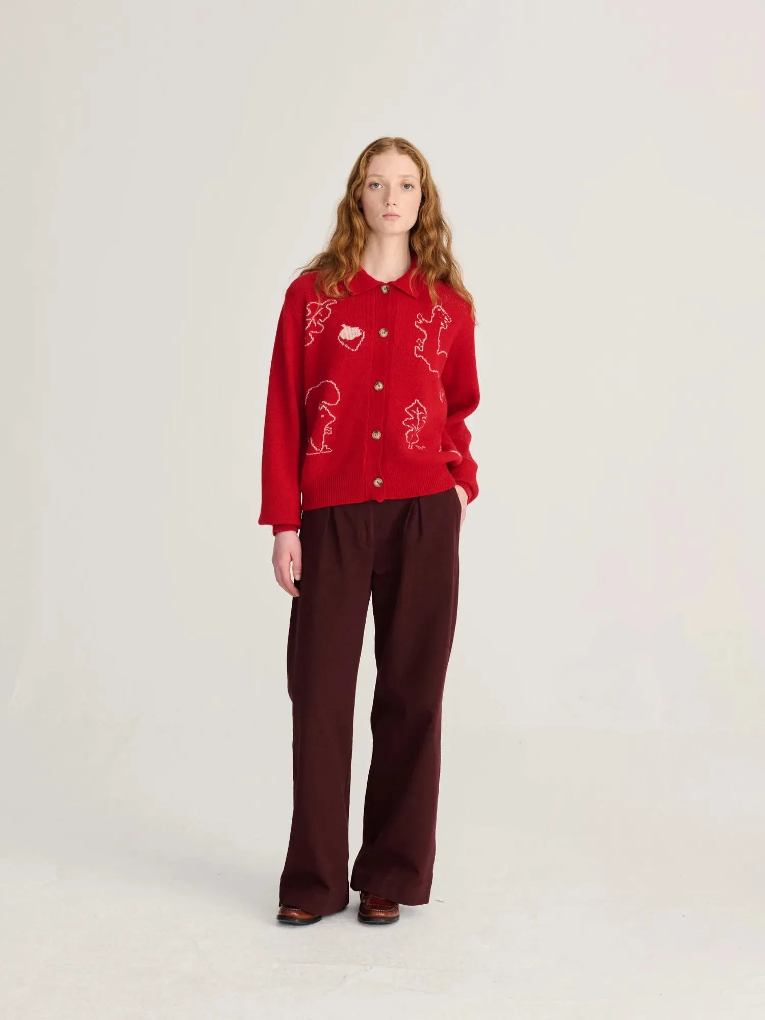 Bobo Choses Forest Scene polo cardigan rød uldblanding