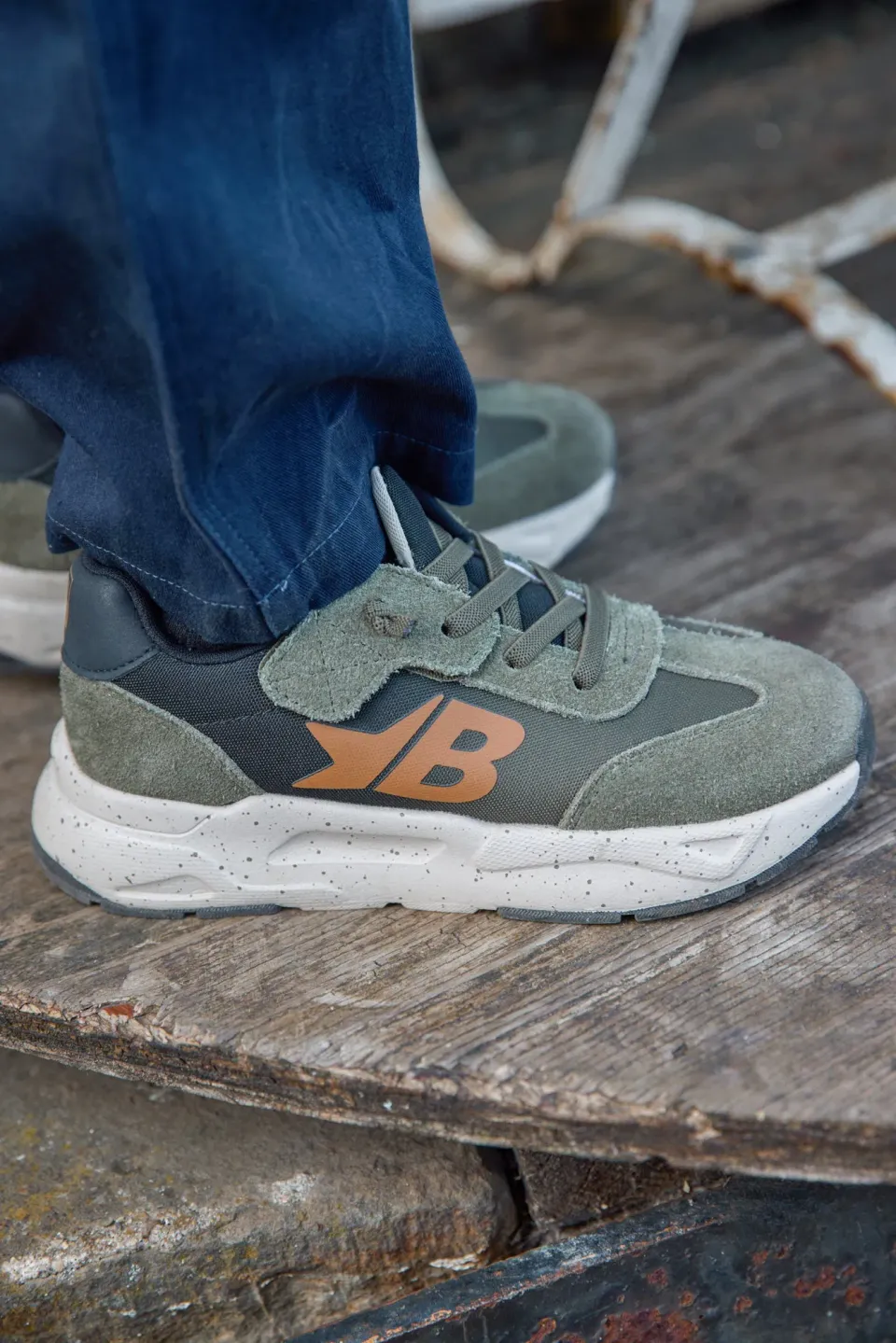 Bonton Yard sneakers kaki hvide snøre børn