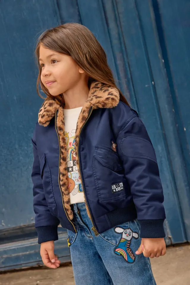 Bonton Joyce bomberjakke navy sherpakrave børn