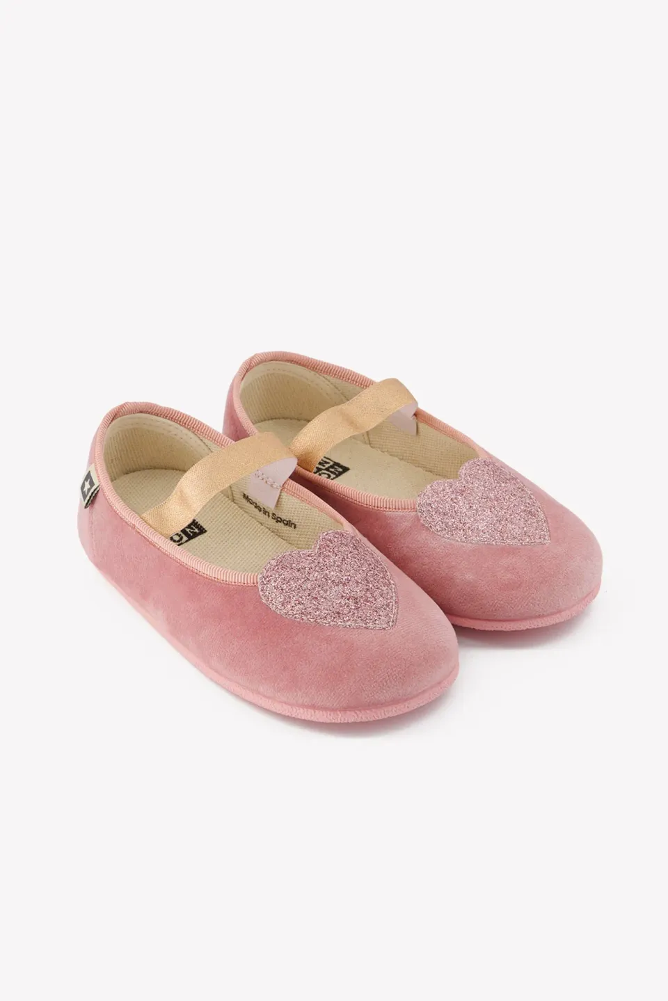Bonton Sarra ballerina rosa velour med hjerte