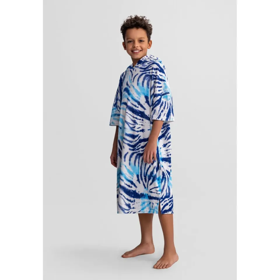Minoti 44524 strandponcho blå batik bomuldsfrotte