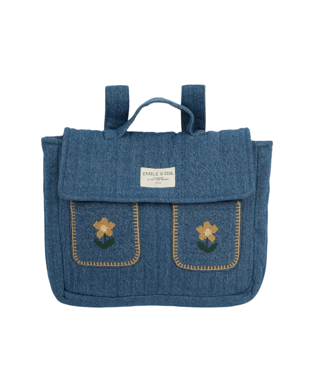 Emile et Ida Cartable Matelassé brodé skoletaske denim
