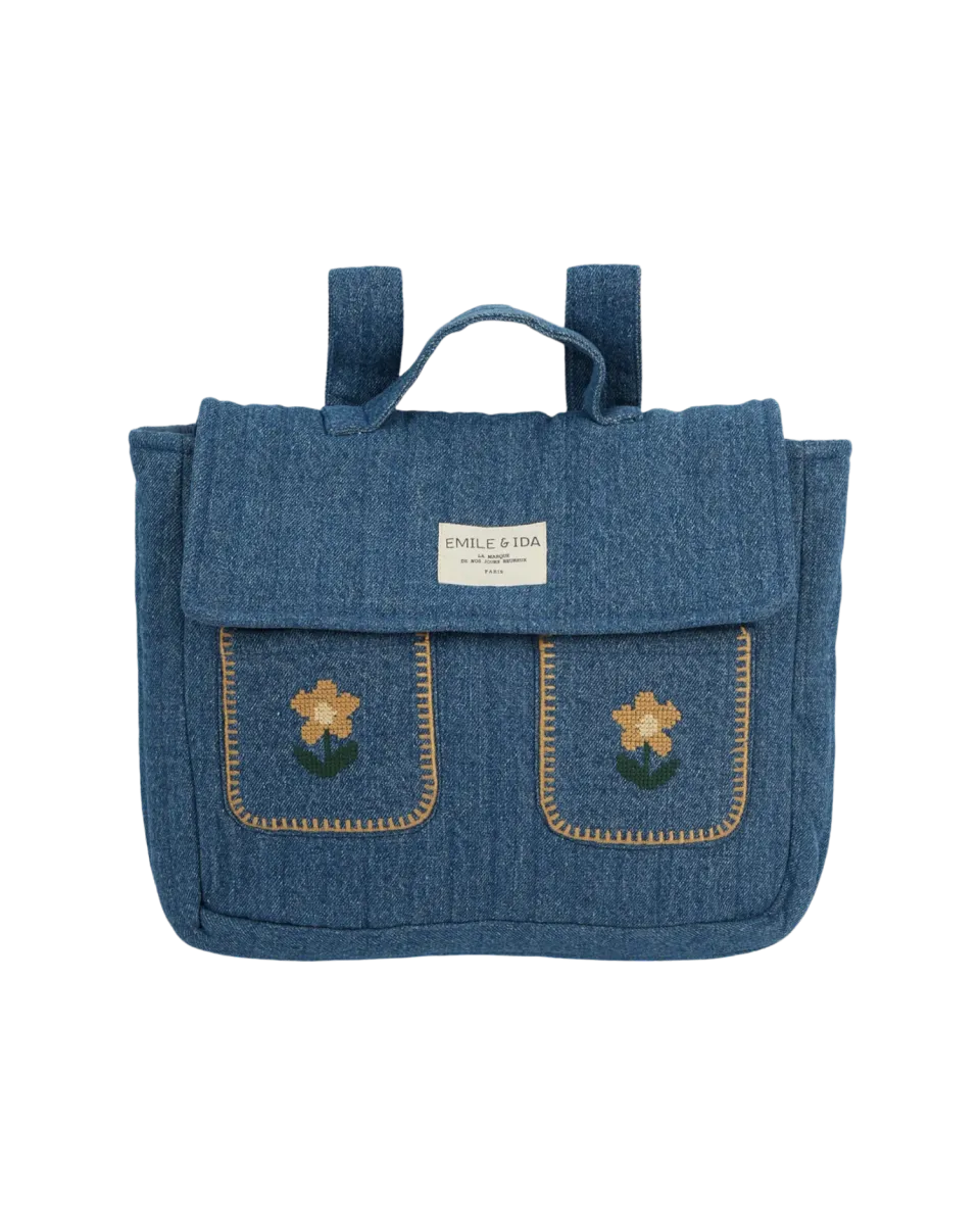 Emile et Ida Cartable Matelassé brodé skoletaske denim