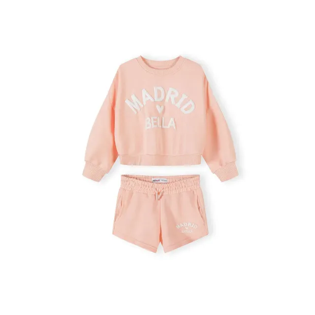 Minoti 44759 sæt koral sweatshirt shorts pige