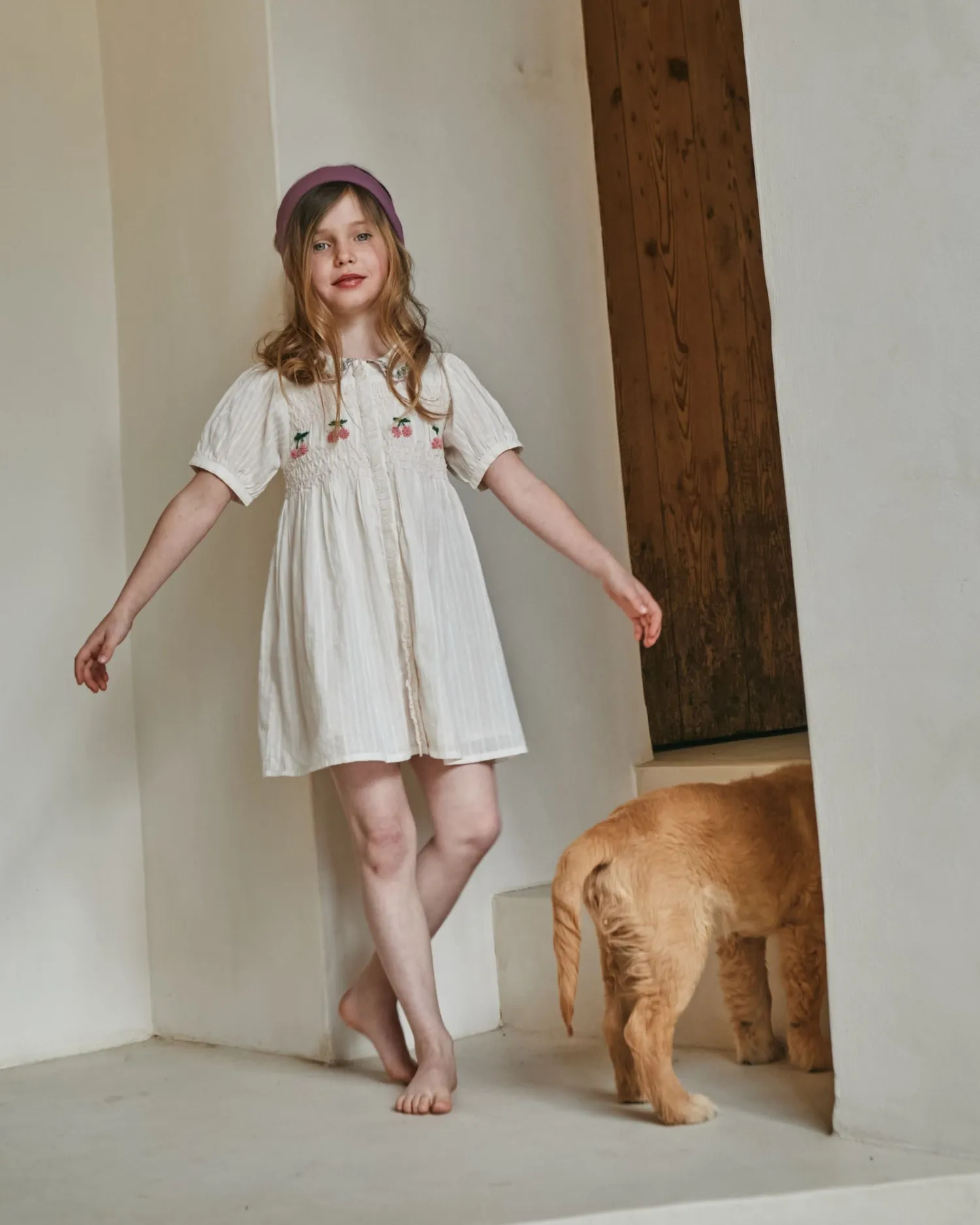 Emile et Ida kjole creme smock broderet bomuld