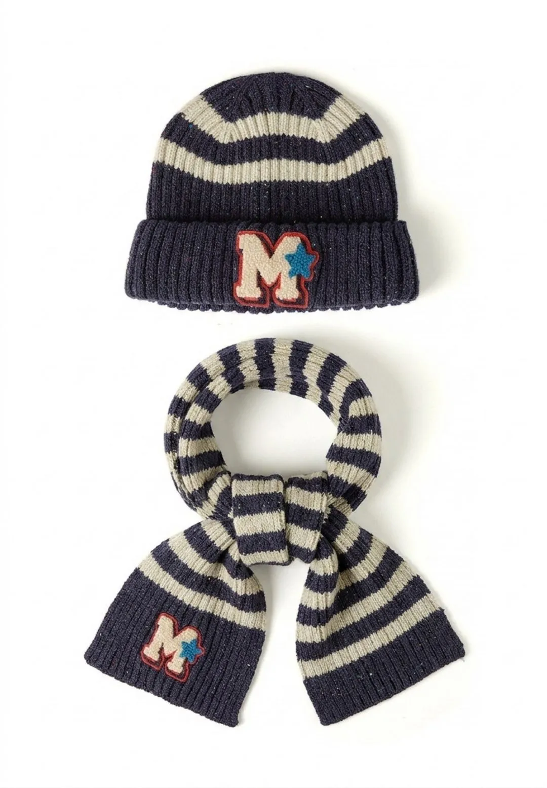 Minoti 45901 hue- og halsæt navy strik til drenge