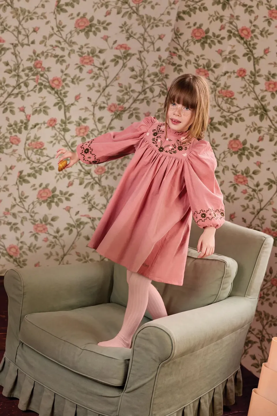 Bonton Pauline kjole rosa fløjl 2A-14A