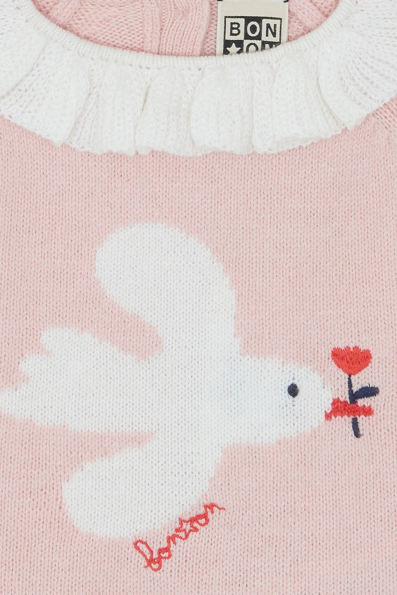 Bonton Lily Bird striktrøje rosa fugl 3M-3A