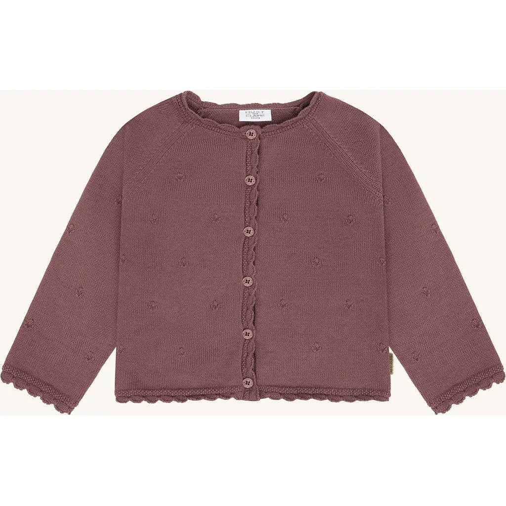 Hust & Claire Cilja Pointelle cardigan Plum økologisk bomuld
