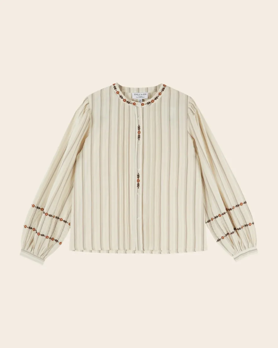 Emile et Ida Ellen bluse beige dame stribet