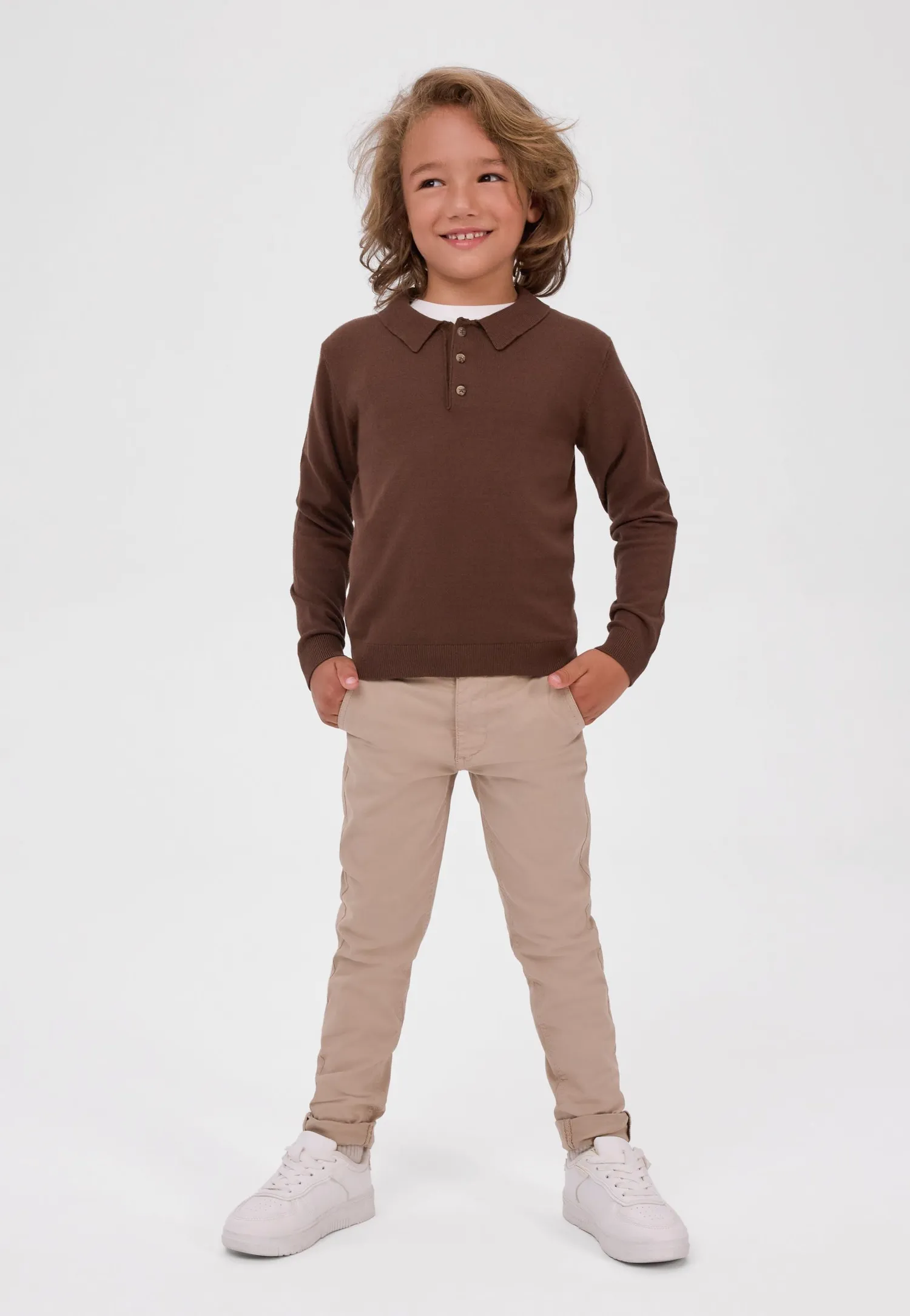 Minoti 45570 pullover til drenge brun polo