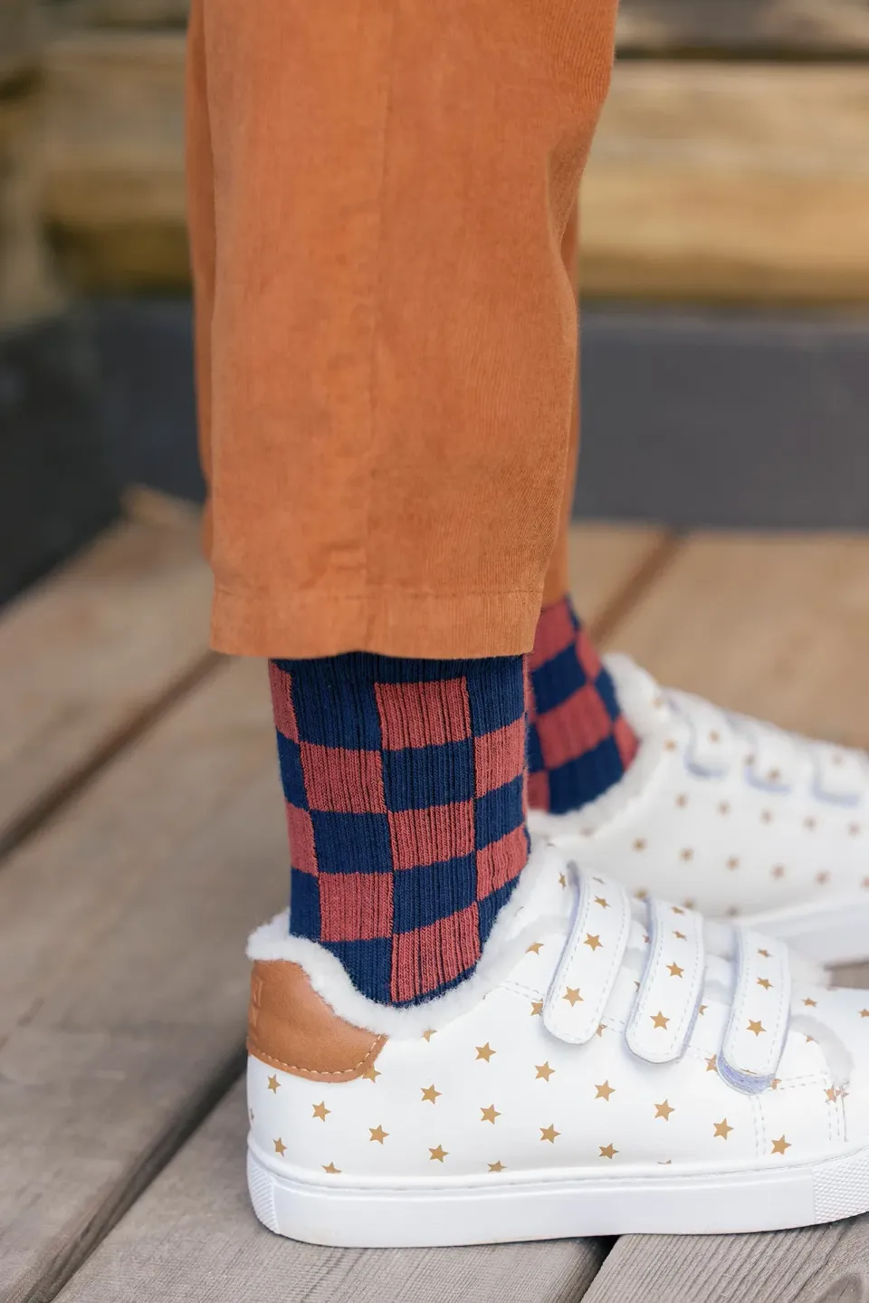 Bonton Damier Trekking strømper brun 2-pak ternet