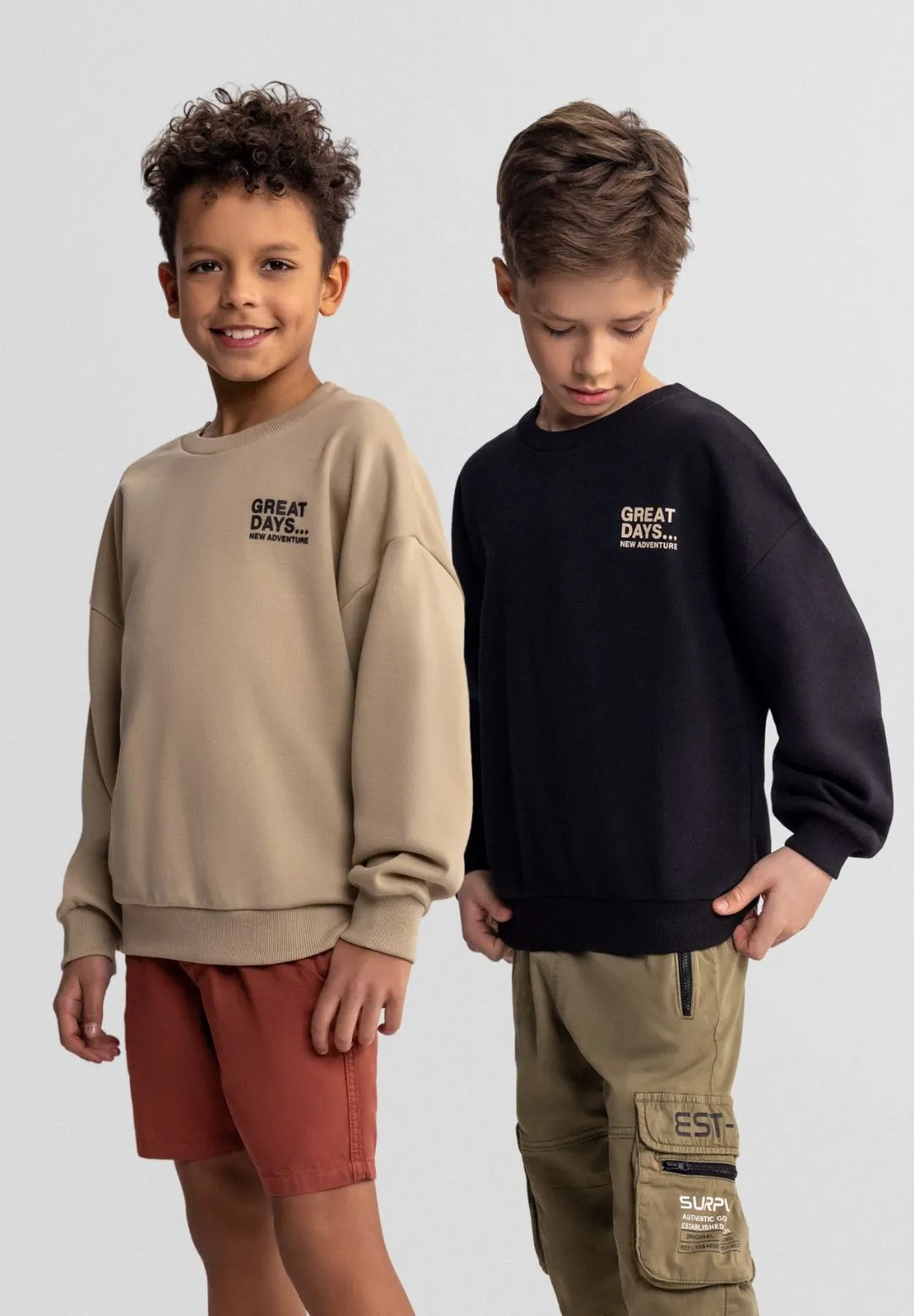 Minoti 44804 sweatshirt sort beige 2-pak bomuld