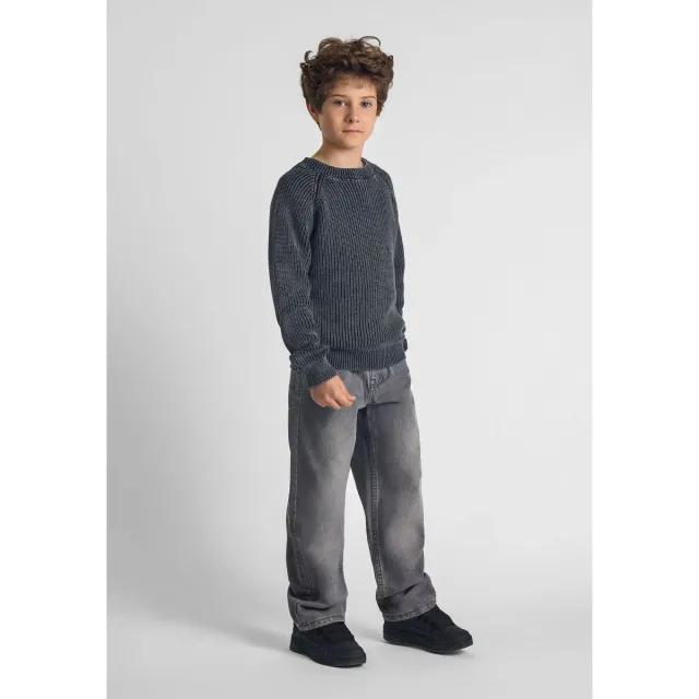 Minoti 43925 strikpullover dreng sort bomuld