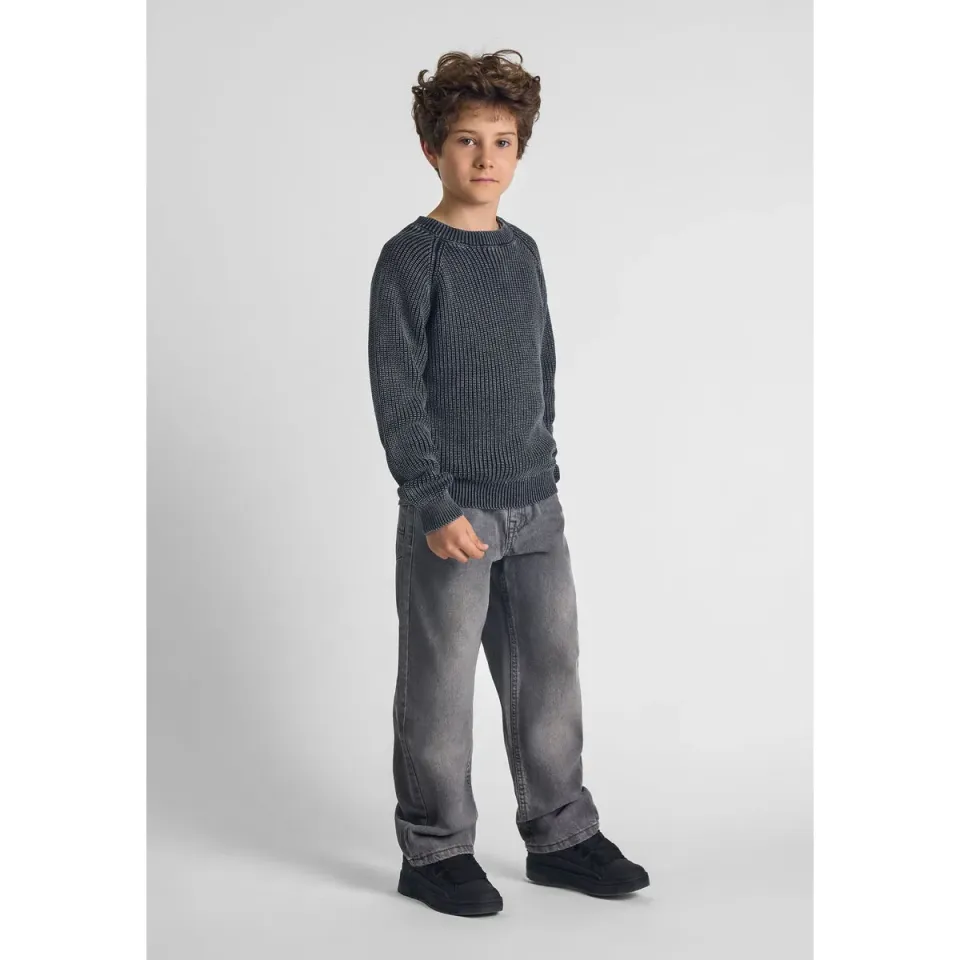 Minoti 43925 strikpullover dreng sort bomuld